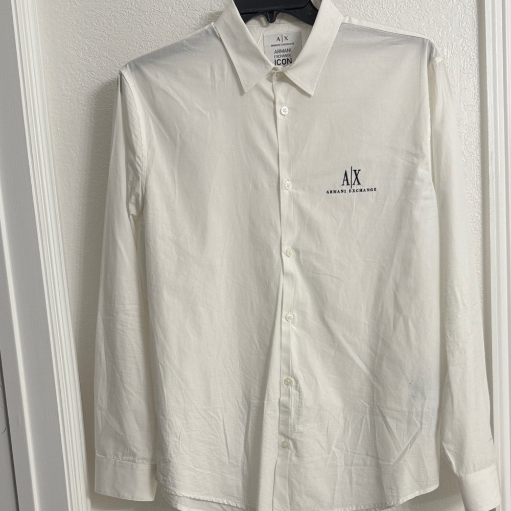 Armani Exchange Men's White Logo Dress Shirt